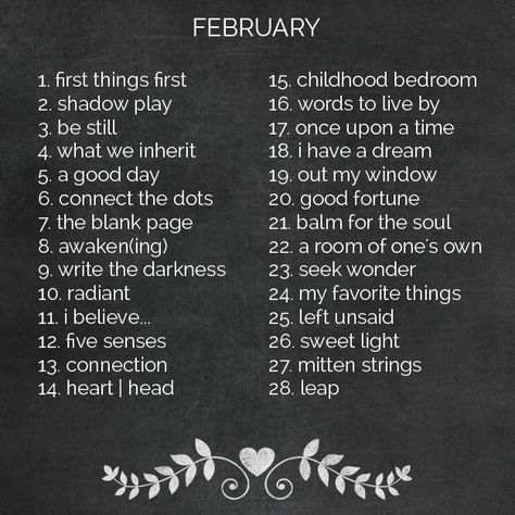 February Prompts, Poem Writing Prompts, Chapter Titles, February Writing, Songwriting Prompts, Writing Challenges, Creativity Prompts, Writing Prompts Poetry, Poetry Prompts