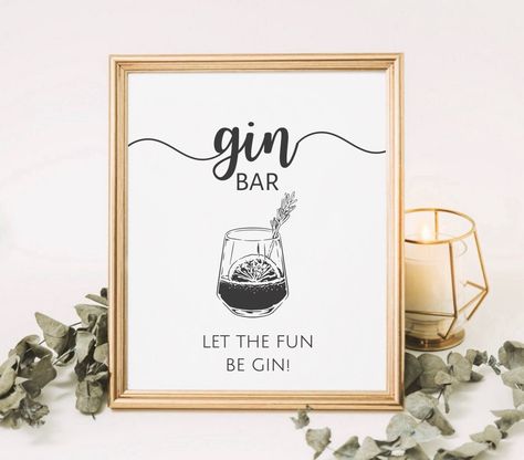 Gin Tonic Decoration, Gin Party Ideas Decor, Gin Sign, Gin Bar Sign, Gin Party, Wedding Reception Bar, Bar Wedding Reception, 2024 Printable, Table Sign Wedding