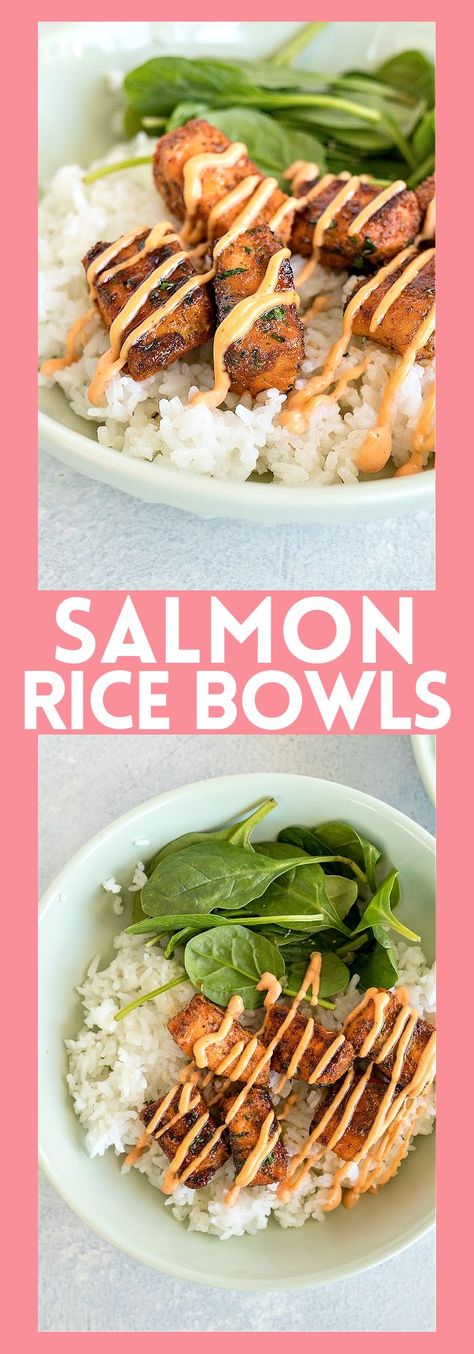 Spicy Mayo Recipe, White Rice Recipes, Recipe Salmon, Salmon Rice Bowl, Salmon Rice, Pan Fried Salmon, Salmon Bowl, Rice Bowls Recipes, Fried Salmon