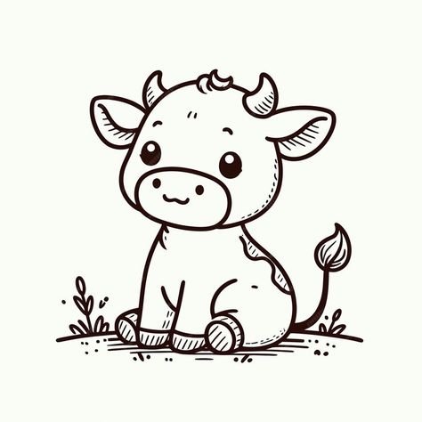 A drawing of a cow with a tag that says quot a little cow quot | Premium AI-generated vector Cow Drawings Cute, Fluffy Cow Tattoo, Cow Cute Drawing, Fluffy Cow Drawing, Cow Head Drawing, Simple Cow Drawing, Drawing Checklist, Drawing Of A Cow, Cute Cow Drawing