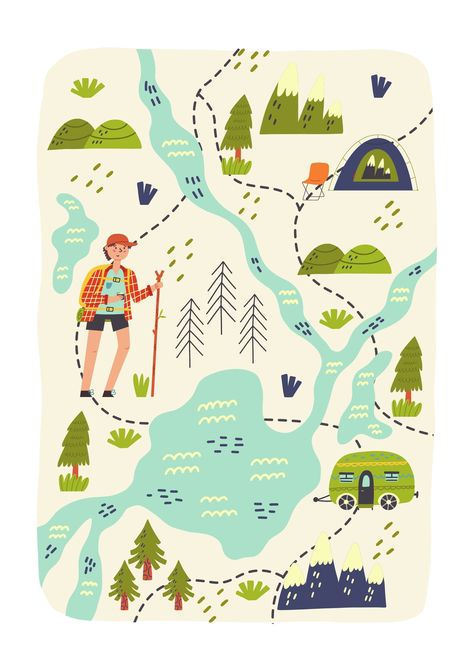 Forest Hiking, Map Creator, Illustration Kunst, Hiking Map, Adventure Map, Art Carte, Nature Posters, Art Et Illustration, Illustrated Map