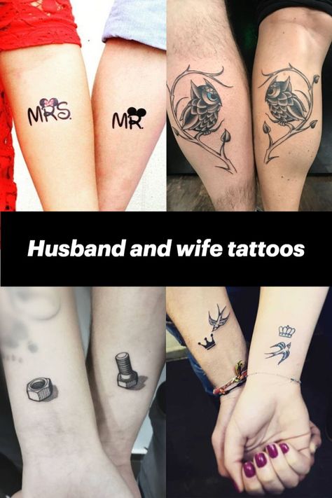 Husband and wife tattoos Wife Tattoo Ideas, Couples Hand Tattoos, Spouse Tattoos, Husband Wife Tattoos, Wife Tattoos, Married Couple Tattoos, Marriage Tattoos, Anniversary Tattoo, Couple Tattoos Unique Meaningful