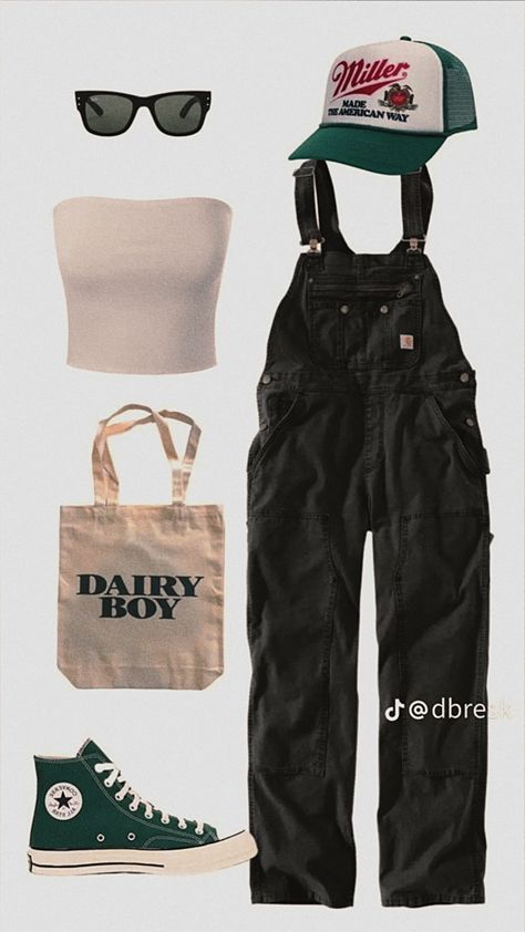 Dress As Your Favorite Artist, 90s Outfit Board, Style Board Fashion Layout, Baggy Overalls Outfit, Outfit Inspo Collage, Brewery Outfit, Polyvore Outfits Aesthetic, Rainy Spring Outfit, White Shoes Outfit