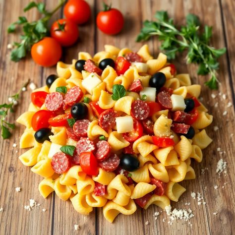 🥳🍝✨ Craving the ultimate comfort food? Try this crowd-pleasing pasta salad! 🤤❤️ 

Combine cooked seashell pasta with zesty Genoa salami, bold pepperoni, and creamy Asiago cheese. Add vibrant veggies and a tangy dressing for a dish everyone will love!

Ingredients:
- 1 lb seashell pasta
- ¼ lb Genoa salami, chopped
- ¼ lb pepperoni, chopped
- ½ lb Asiago cheese, diced
- Black olives, bell peppers, tomatoes
- Italian dressing mix, olive oil, balsamic vinegar, oregano, parsley, Parmesan, salt & pepper

Perfect for picnics! Watch your friends clean their plates! 🥄✨ 

#PastaSalad #ComfortFood #PicnicPerfect Seashell Pasta Salad, Seashell Pasta, Genoa Salami, Italian Dressing Mix, Asiago Cheese, Black Olives, Asiago, Italian Dressing, Ultimate Comfort Food