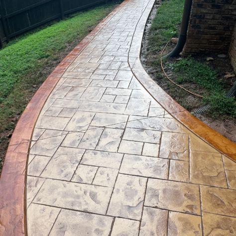 stamped-concrete-walkway Stamped Concrete That Looks Like Wood, Stamped Concrete To Look Like Wood, Stamped Concrete Wood Plank, Timber Stamped Concrete, Herringbone Concrete Stamp, Stamped Concrete, Concrete Design, Pattern Design, Stamp