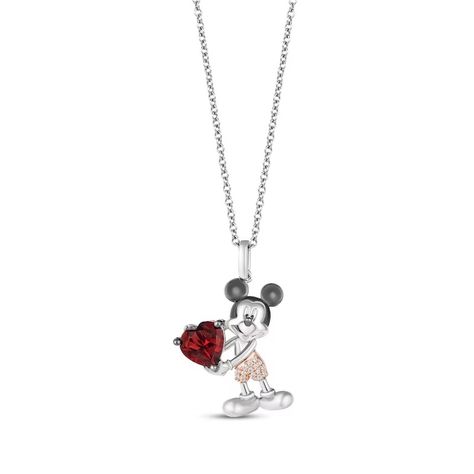 Celebrate 100 years of Disney with this special Collector's Edition necklace from the Disney Treasures Collection. A memorable way to show your love, the necklace represents Mickey & Minnie's playful spirit and loving bond. Crafted in sterling silver, this look showcases Mickey Mouse holding a vivid heart-shaped garnet. Disney Necklace, Disney Treasures, Fan Jewelry, Eternity Ring Gold, Kids Necklace, Disney Jewelry, Garnet Stone, Black Rhodium, Necklace Sterling Silver