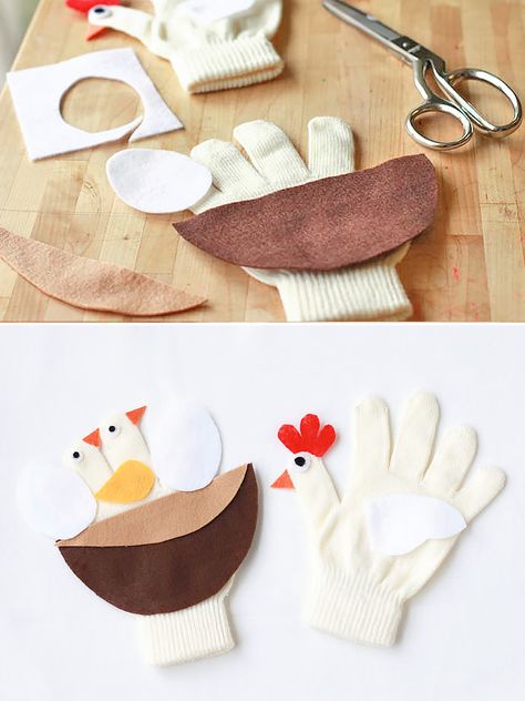 DIY Mama Chicken & Nest  Puppet Gloves for Kids How To Make Gloves, Chicken Nest, Felt Puppets, Glove Puppets, Puppets Diy, Diy Costumes Kids, Handmade Charlotte, Imaginary Play, Diy Costume