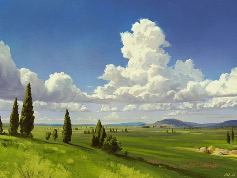 Landscape Concept, Background Drawing, Sky Painting, Fantasy Places, Cloudy Sky, Skyfall, Landscape Drawings, Jive, Fantasy Art Landscapes