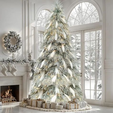 Pampas Christmas Tree Decor, Pampas Christmas Tree, Pampas Christmas, Light Arrangements, Christmas Tree 6ft, Tall Christmas Tree, Tall Christmas Trees, Tinsel Christmas Tree, Frosted Tree