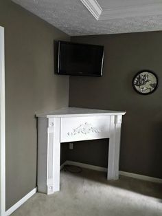 diy fireplace mantel creating usable corner space, fireplaces mantels Mantle Vignettes, Corner Fireplace Mantel, Diy Corner Fireplace, Corner Fireplace Mantels, Awkward Corner, Diy Fireplace Mantel, Decorative Fireplace, Easy Home Improvement Projects, Fireplace Update