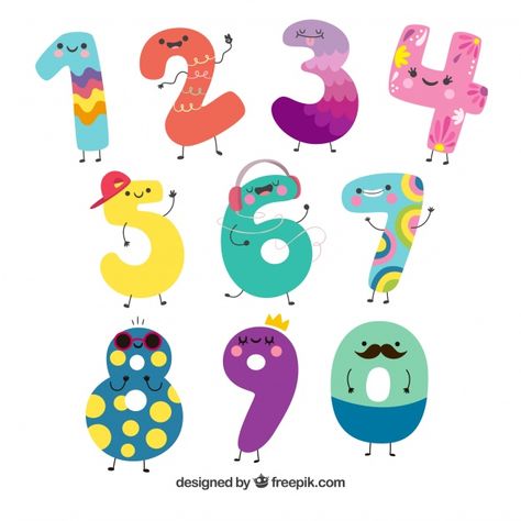 Cartoon number collection with characters Free Vector Math Clipart, Funny Numbers, Kids Study, Printable Numbers, Cute Fonts, Vector Cartoon, Numbers Font, Kids Art Prints, Alphabet And Numbers