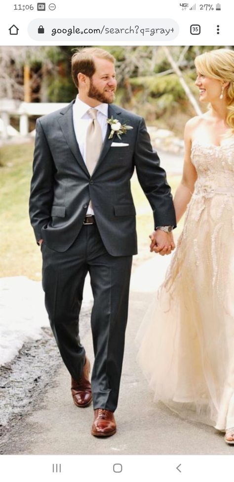 Black Suits With Champagne Ties, Black Tux Champagne Tie, Grey Suit With Champagne Tie, Black Suit Champagne Tie, Champagne Groomsmen Attire, Champagne Tux, Groom Suit White, Champaign Dress, Grey Tux