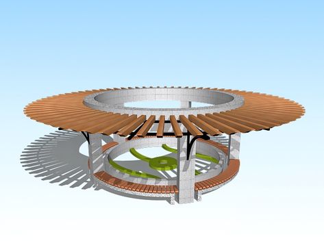 Pergola In Garden, Circular Pergola, Outdoor Fire Pit Seating, Circular Buildings, Garden Pergola, Round Garden, Concept Models Architecture, Cool Tree Houses, Architecture Design Drawing