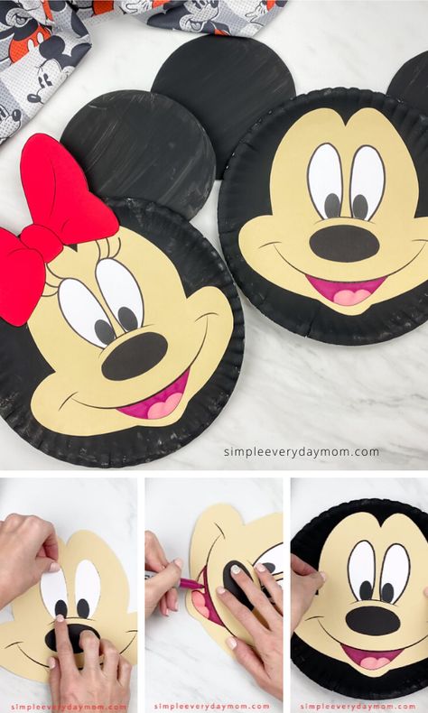 Need a fun and easy Disney craft for the kids to do at home? These Mickey and Minnie Mouse paper plate crafts are perfect for preschool and kindergarten children. Download the free printable template and make today!   #simpleeverydaymom #disneycrafts #paperplatecrafts #kidscrafts #craftsforkids #mickeymouse #minniemouse #preschoolcrafts #kindergartencrafts Mouse Paper Plate Craft, Free Mickey Mouse Printables, Minnie Mouse Plates, Minnie Mouse Template, Mickey Mouse Template, Mickey Craft, Cool Crafts For Kids, Minnie Mouse Printables, Disney Crafts For Kids