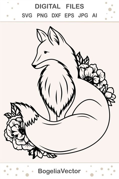 Floral Fox Svg, Cut file, Fox with Flowers, Forest Animal Svg for Shirts, Woodland Animals Svg Designs, Cute Animals, Wild Animal Svg Cricut Fox Svg Free, Fox Svg, Graphic Design Photo, Free Tattoo Designs, Cricut Halloween, Butterflies Svg, Free Tattoo, Halloween Tattoos, Cricut Projects Beginner