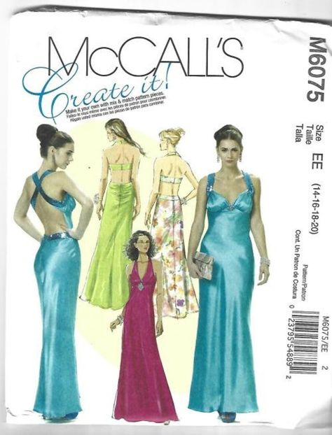 Backless Evening Gown Dress Plunging Neckline Criss Cross Straps Bra Style Back Mccall's 6075 Uncut FF Sizes 14-20 Women's Sewing Pattern - Etsy Silk Dress Sewing, Bridesmaid Dress Patterns, Prom Dress Sewing Patterns, Halter Dress Formal, Backless Evening Gowns, Formal Wear Women, Evening Gown Dresses, Mccalls Sewing Patterns, Miss Dress