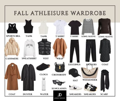 ATHLEISURE WEAR CAPSULE WARDROBE - lindsey denver Year Long Capsule Wardrobe, Fall Athleisure Outfits, Athleisure Outfits Winter, Athleisure Outfits Fall, Athleisure Capsule Wardrobe, Athleisure Capsule, Fall Fashion Jeans, Fall Athleisure, Capsule Wardrobe Casual