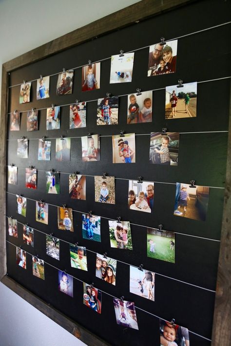 Hanging Photo Collage, Photo Exhibition Ideas Display, Photo Wall Clips Hang Pictures, Picture Garland Photo Displays, Team Photo Display Ideas, On Display, Grandkids Picture Ideas Photo Displays, Photo Board With Clips, Ways To Display 4x6 Photos