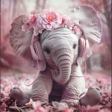 "Listening to the sweet sound of joy 🎶🐘🌸. This little elephant knows how to vibe in style! #adorablevibes #cutelistening #elephantlove #musicjoy #flowerpower #cuteandcozy #pinkandprecious #headphonesandflowers #sweetdreamer #elephantvibes #cuddlyandcute #fluffytunes #tinyjoy #pinkcutie #listeninghappiness #floralfriend #babyelephant #whimsicalbeauty #cozycomfort #musicalmood #purejoy #cutefluff #preciousmoments #cutesound" 🎧🌸🐘💕 E Is For Elephant, Vintage Art Paintings, Elephant Images, Body Paintings, Elephant Pictures, Relief Art, Animated Animals, Cute Posts, Elephant Love