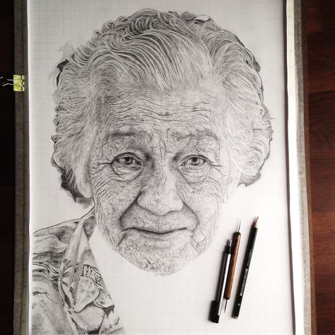 Grandma #wip by zephyrxavier on DeviantArt Realistic Pencil Portrait, Monica Lee, Pencil Portrait Drawing, Portrait Drawings, Beautiful Oil Paintings, Hyperrealism, True Art, Photorealism, Pencil Portrait