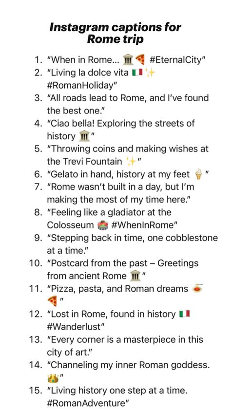 #Rome #captions #trips #Italy #sun #summer #vacations #winter Rome Quotes, Italy Quotes, Vacation Captions, Rome Vacation, Italy Trip Planning, Love Captions, Short Instagram Captions, Witty Instagram Captions, Instagram Captions For Selfies