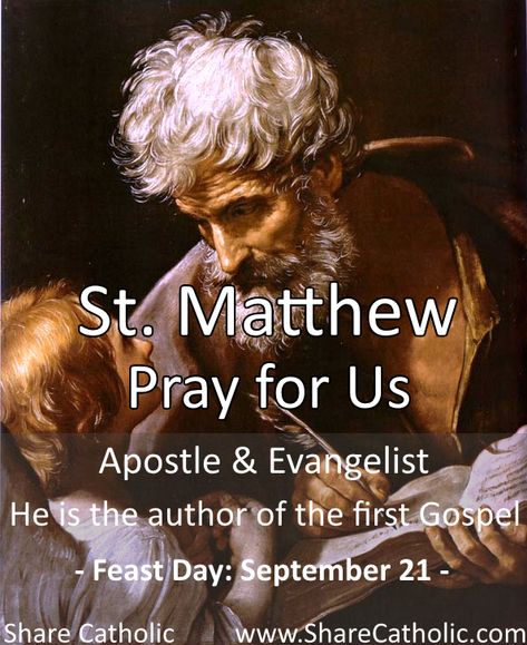 St. Matthew (Feast Day - September 21) St Matthew Feast Day, Matthew Bible, Tax Collector, Hoodoo Conjure, St Matthew, The Twelve Apostles, Saint Matthew, Saint Quotes Catholic, Twelve Apostles