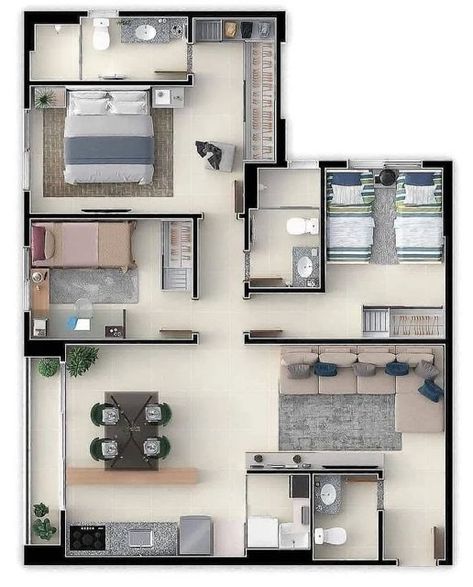 20x30 House Plans, House Projects Architecture, Small House Blueprints, House Planning, 3d House Plans, House Floor Design, Building House Plans Designs, Building Plans House, Apartment Floor Plans