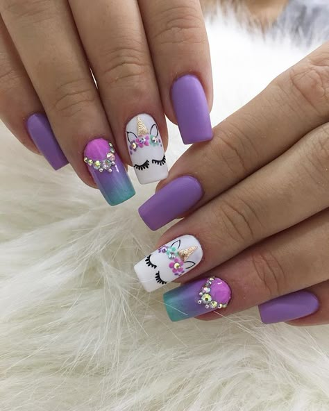 Naturales con gel 🌸 Frozen Nails, Unicorn Nail Art, Unicorn Nails Designs, Kids Nail Designs, Girls Nail Designs, Popular Nail Designs, Unicorn Nails, Pretty Nail Art Designs, Nails For Kids