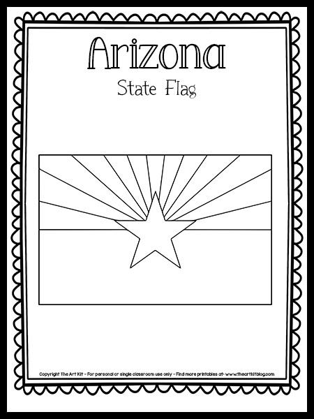 State Flags Printable, Arizona Coloring Pages, Arizona Crafts For Kids, Day Camp Activities, State Project, Arizona State Flag, Arizona Flag, Arizona Art, Flag Printable