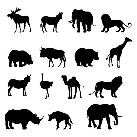 Printable Wildlife Animals Silhouette Stencil Template Animal Silouhette Art, Free Animal Silhouette Svg, Animal Silhouette Printable, Animal Stencils Printables Free, Animal Silhouette Stencil, Silhouette Printables, South African Animals, Animal Outline, Cat Template