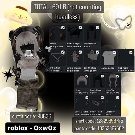 Outfit Ideas Emo, Emo Roblox Outfits, Emo Outfit Ideas, Aesthetic Outfits Y2k, Create Your Avatar, Roblox Emo Outfits, Outfit Roblox, Silver Outfits, Roblox Skin