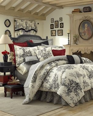 Country Bedding Sets Overstock, Farmhouse Bedding Sets Romantic, Primitive Country Bedrooms Overstock, French Country Farmhouse Bedroom Overstock, Bedding Sets Country, French Bedroom Design, Country Comforter, Black Comforter Sets, Toile Bedding