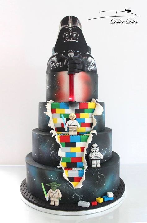 #cake #cakedesign #gâteau # DolceDita Lego Starwars Cake, Lego Star Wars Cake, Star Wars Birthday Cake, Lego Birthday Cake, Star Wars Theme Party, 10 Birthday Cake, Dino Cake, Cool Cake Designs, Star Wars Cake