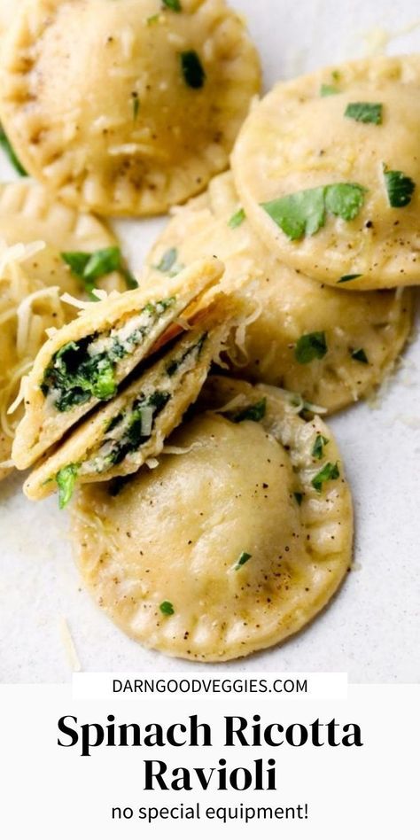 Spinach Ricotta Ravioli are a true classic. Perfectly al dente pasta filled with decadent creamy cheese. Perfect for a lazy Sunday or date night in! This flexible recipe can be made with traditional or gluten free pasta dough and with regular, or dairy free cheeses. Dairy Free Ravioli Recipe, Gluten Free Pasta Dough, Spinach Ricotta Ravioli, Gluten Free Ravioli, Ravioli Recipe Homemade, Spinach And Cheese Ravioli, Spinach And Ricotta Ravioli, Spinach Ravioli, Ricotta Ravioli