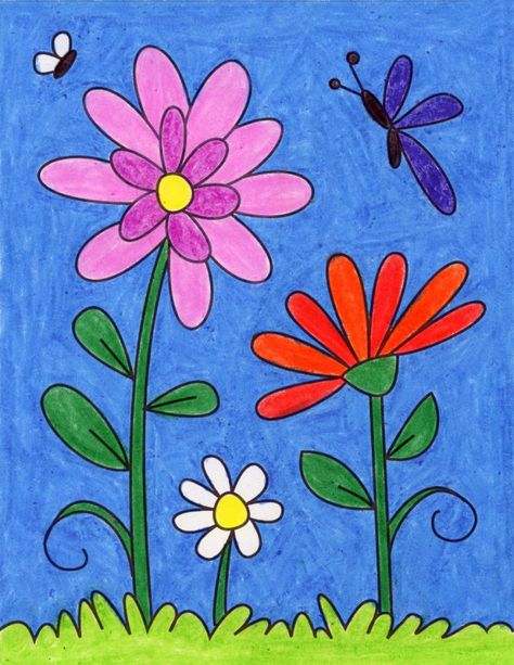 How to Draw Flowers · Art Projects for Kids Flower Drawing For Kids, Simple Flower Drawing, Easy Flower Drawings, Plants Art, Tree Drawings Pencil, Flower Art Drawing, Easy Drawings For Kids, Spring Art, Art Drawings For Kids