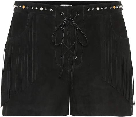 Miu Miu Fringed suede shorts Western Shorts, Fringe Pants, Suede Shorts, Suede Fringe, Silk Shirt, Black Denim Shorts, Alternative Fashion, Black Shorts, Cotton Shorts