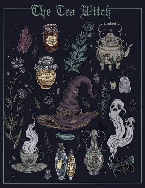 Tea Witch, Witch Drawing, Sticker Making, Witch Room, W.i.t.c.h Aesthetic, Line Artwork, Occult Art, Season Of The Witch, Witch Art