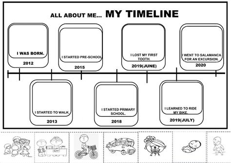 Timeline Of My Life Project Ideas, Timeline Activities For Kids, Life Timeline Ideas, Timeline Projects For Kids, Personal Timeline Ideas, My Life Timeline, Kids Timeline, Timeline Worksheet, Personal Timeline