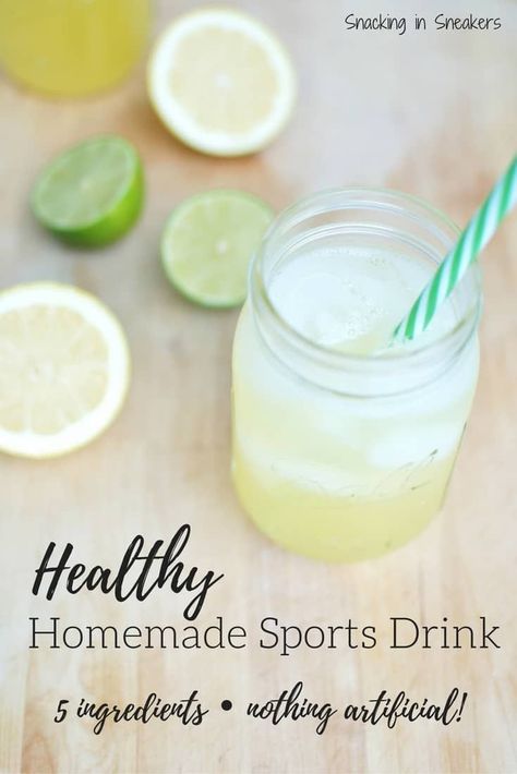 This homemade sports drink is perfect for runners, triathletes, or any athlete! Just 5 ingredients makes a natural electrolyte drink that's ideal for hydration and fueling your activity. | recipes for runners | diy sports drink | homemade electrolyte drink | #running #triathlon #recipe #sportsdrink #summer #hydrate Homemade Sports Drink Recipes, Natural Electrolyte Drink, Diy Electrolyte Drink, Sports Drink Recipe, Healthy Snacks For Athletes, Homemade Sports Drink, Snacks For Athletes, Homemade Electrolyte Drink, Healthy Refreshing Drinks