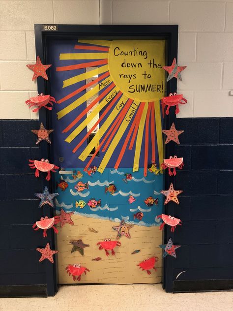 End of year Classroom door Summer Theme Door Preschool, June Door Ideas For Classroom, End Of School Year Door Decorations, End Of School Door Decorations, Beach Theme Door Decorations Classroom, End Of Year Door Decor, Beach Door Decorations Classroom, Summer Classroom Door Decorations, End Of Year Door Decorations Classroom