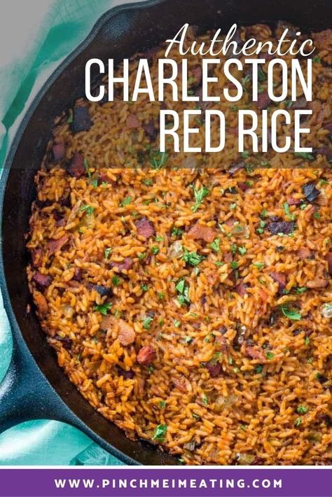 Charleston red rice is one of the most iconic side dishes from the Lowcountry of South Carolina! This authentic rice and beans recipe is flavored with bacon and sausage and is baked in the oven for a more distinct grain. Carolina Rice Recipe, Red Rice Recipe Southern, Southern Casseroles, Charleston Red Rice, Cajun Ninja, Rice With Sausage, Red Rice Recipe, Bacon And Sausage, Gullah Geechee