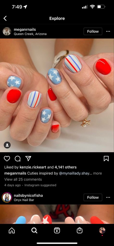 Memorial Day Nails, Sns Nails Designs, Short Gel Nails, Gel Nail Art Designs, Striped Nails, July Nails, Shellac Nails, Get Nails, Festival Nails