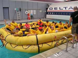 help..help!!!  drills  away better keep that 90% grade ...or you will sink ...for sure!! Flight Attendant Training, Life Raft, Water Survival, Emirates Cabin Crew, Delta Flight, Life Goals Future, Vintage Airline, National Airlines, Flight Attendant Life