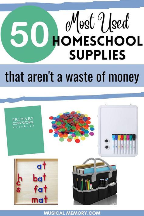 Homeschool Supply List, Organize Homeschool Supplies, Preschool Supply List, Kindergarten School Supplies, Preschool Jobs, Minimalist Homeschool, Homeschool Room Organization, Preschool Supplies, Kindergarten Homeschool Curriculum