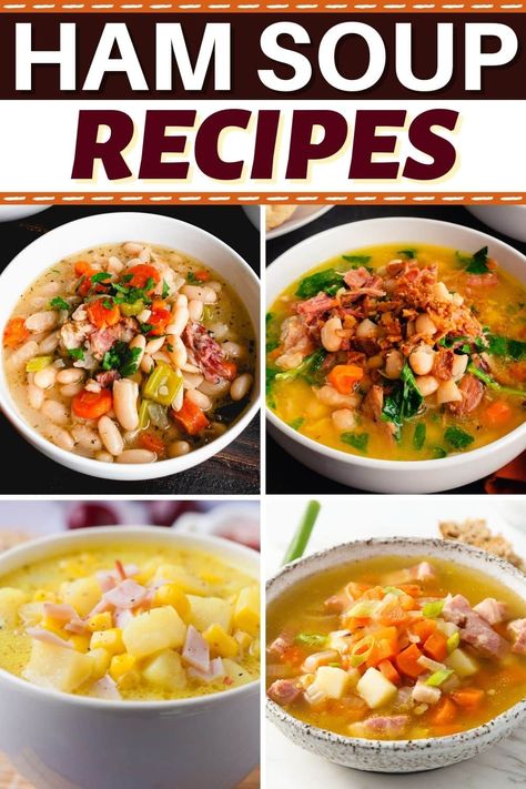 Whether you have holiday leftovers or a craving for something meaty, these ham soup recipes are simple, delicious, and sure to hit the spot. Smoked Ham Soup Recipes, Leftover Thanksgiving Ham Soup, Leftover Spiral Ham Recipes Soups, Wild Rice Soup With Ham, Easy Ham Soup Recipes, Soups Using Leftover Ham, Ham Stock Soup Recipes, Ham Based Soup Recipes, Recipes With Ham Cubes