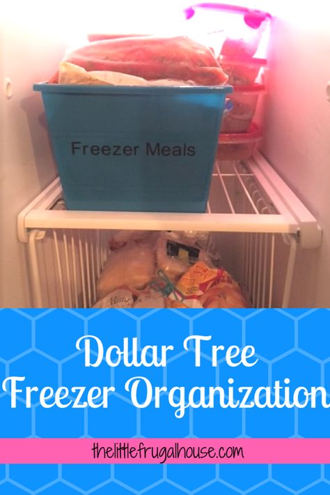 Dollar Tree Freezer Organization - The Little Frugal House Dollar Tree Freezer Organization, Breakfast Nook Curtains, Freezer Storage Bins, Dollar Store Bins, Grey Kitchen Walls, Small Kitchen Cabinets, Freezer Organization, Easy Freezer Meals, Dollar Tree Hacks