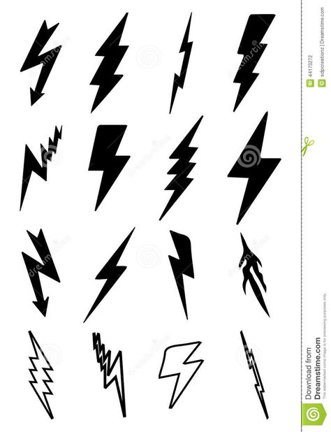 Illustration about Vector illustration of lightning bolt black icons on a white background. Illustration of shiny, bolts, isolated - 44173272 Harry Potter Lightning Bolt, Harry Potter Lightning, Lightning Bolt Tattoo, Vintage Style Tattoos, Lightning Tattoo, Bolt Tattoo, Lightning Logo, Buddha Tattoo Design, Ghost Tattoo