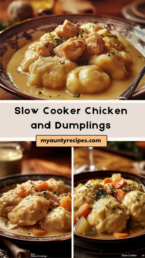 Cozy up with a bowl of Slow Cooker Chicken and Dumplings, the ultimate comfort food. This easy recipe combines tender chicken, fluffy dumplings, and a rich, creamy broth for a dish that’s perfect for chilly days or when you’re craving something hearty. The slow cooker does all the work, allowing you to come home to a warm, flavorful meal that feels like it’s been cooking all day. Crockpot Chicken And Dumplings Healthy, Slow Cooker Chicken N Dumplings, Chicken And Dumplings Cozy Cook, Chicken Dumplings Easy, Chicken And Dumplings Southern, Slow Cooker Chicken Dumplings, Slow Cooker Chicken And Dumplings Allrecipes, Crockpot Chicken And Dumplings Skinnyish, Slow Cooker Chicken And Dumplings