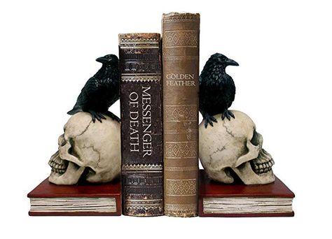 Amazon.com: DWK 8.5" Murder & Mystery Raven on Skull Bookends Gothic Crow Reading Bookshelf Library Decor: Home & Kitchen Medieval Manor, Reading Bookshelf, Creepy Home Decor, Bookshelf Library, Goth House, Library Home, Decorative Bookends, Goth Home, Goth Decor