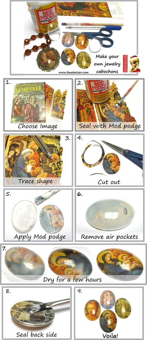 Tutorial - Make your own glass cabochons Cabochon Tutorial, Glass Cabochon Jewelry, Style Tutorial, Diy Jewlery, Repair Clothes, Make Your Own Jewelry, Photo Pendant, Diy Mask, Diy Tutorials